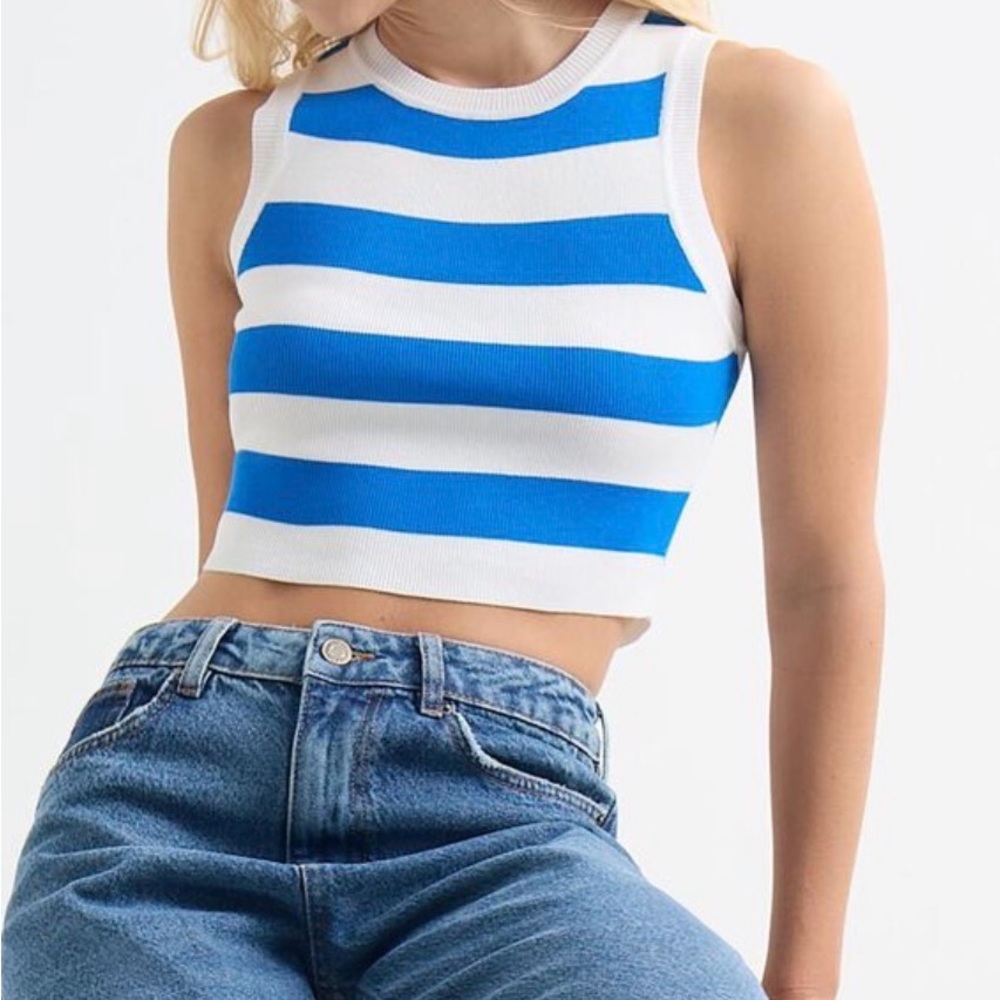 SevenSeven Blue and White Striped Sleeveless Top